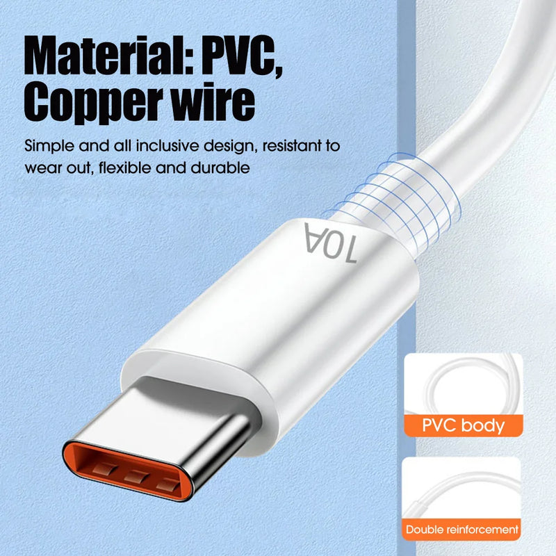 USB Type C Cable 10A Fast Charging Wire Mobile Phone USB Line For Huawei 30 Xiaomi redmi Samsung Poco f5 USB C Data Cable Cord
